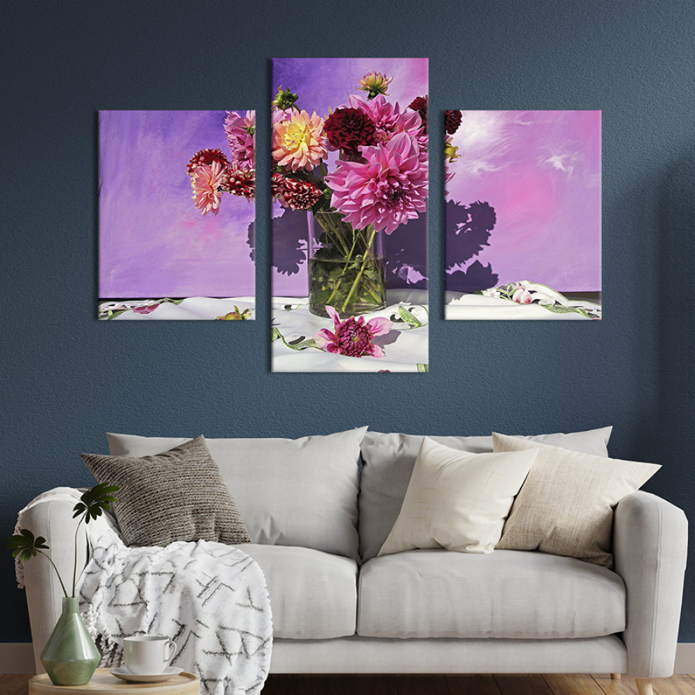 Картина триптих Жоржини в букеті 66x40 см (784-32)