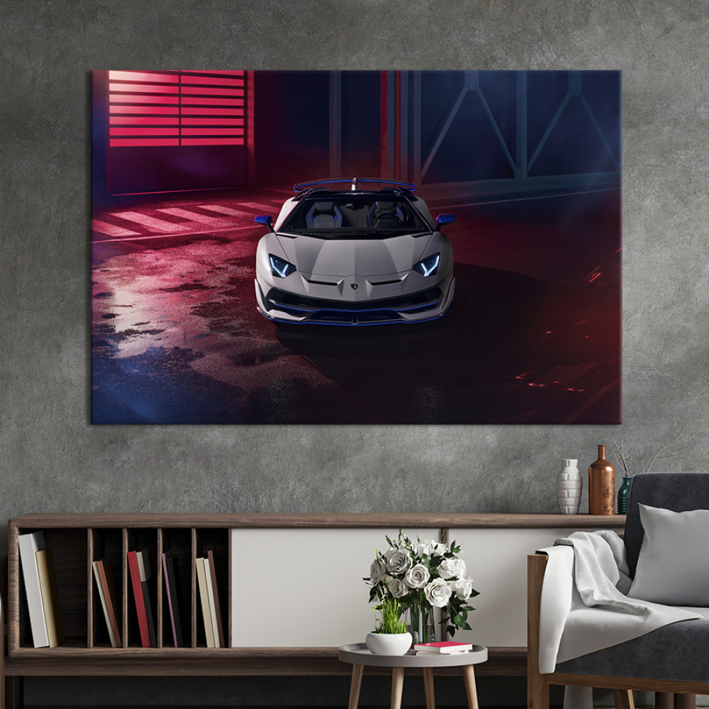 Картина Lamborghini Aventador SVJ в сірому кольорі 51x34 см (1340-1)