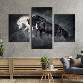 Картина Красиві чорний та білий коні 66x40 см (201-32)
