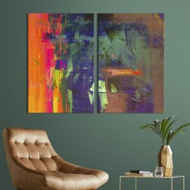 Картина Контраст блідого синьо-зеленого та яскравого оранжево-рожевого 71x51 см (1200-2)