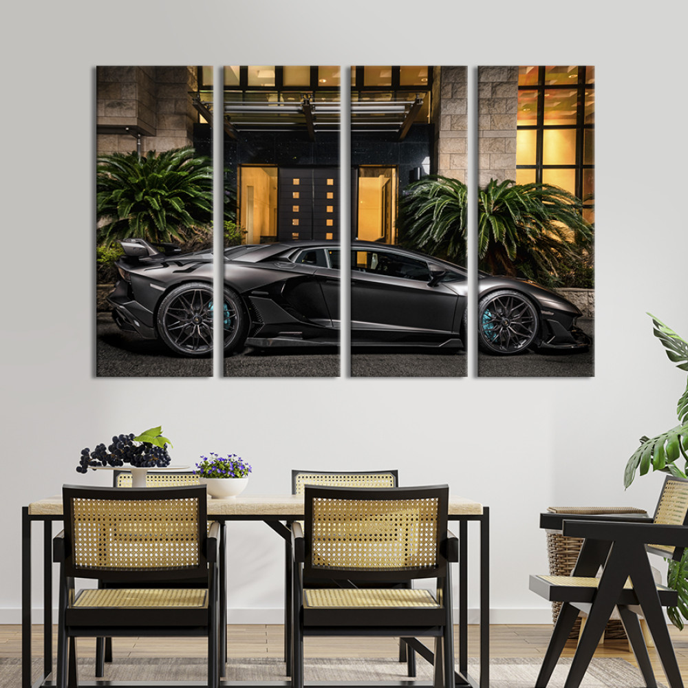 Картина Розкішна чорна Lamborghini Aventador SVJ Roadster 89x53 см (1334-41)
