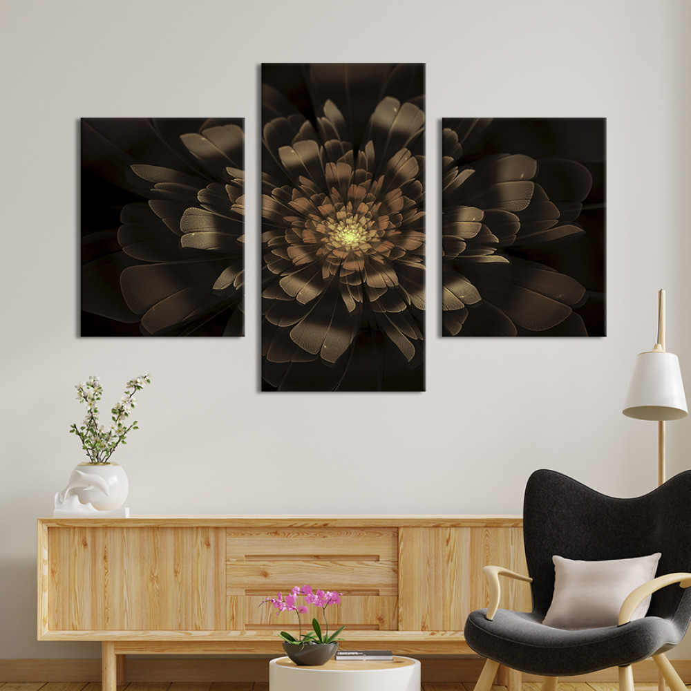 Картина триптих Сяюча чорна астра 66x40 см (876-32)