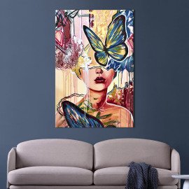 Картина в офіс Ніжна дівчина з метеликами 120x80 см (2art_103)