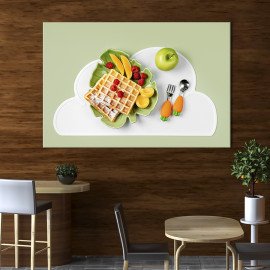 Картина для кухні кафе бару Вафлі з цукровою пудрою та малиною 51x34 см (1568-1)