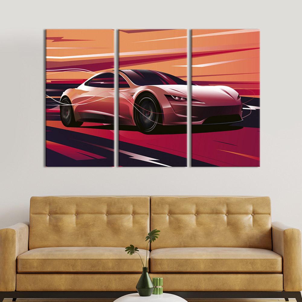 Картина Спортивний електромобіль Tesla Roadster 78x48 см (1404-31)