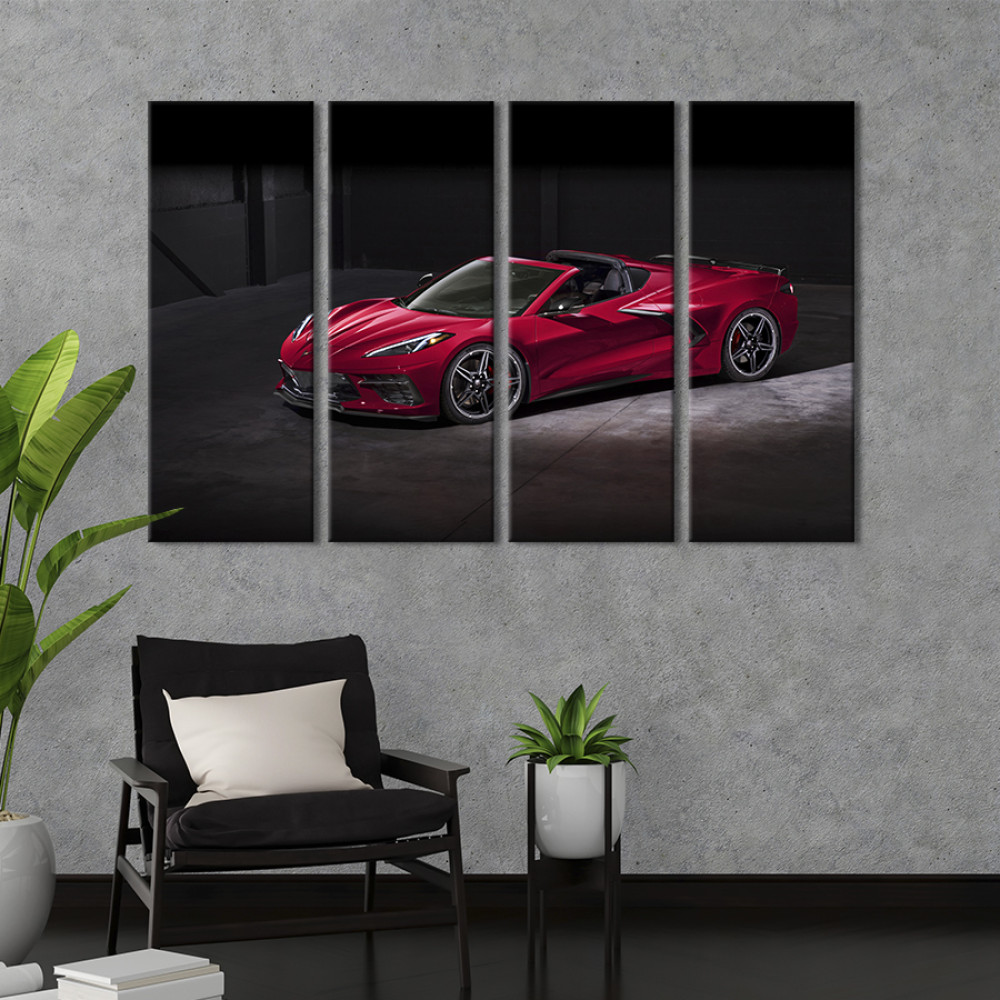 Картина Яскравий малиновий Chevrolet Corvette C8 89x53 см (1256-41)