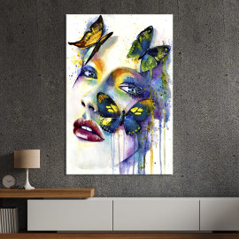 Картина в офіс Метелики на обличчі красивої дівчини 120x80 см (2art_115)