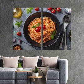 Диптих Картина для кухні кафе бару Спагеттіні в томатному соусі 111x81 см