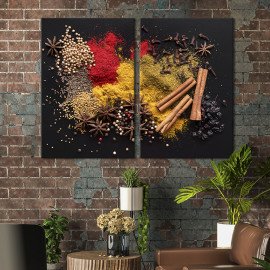 Диптих Картина для кухні кафе бару Зіра гвоздика перець горошком кориця та мелені спеції 111x81 см (1633-2)