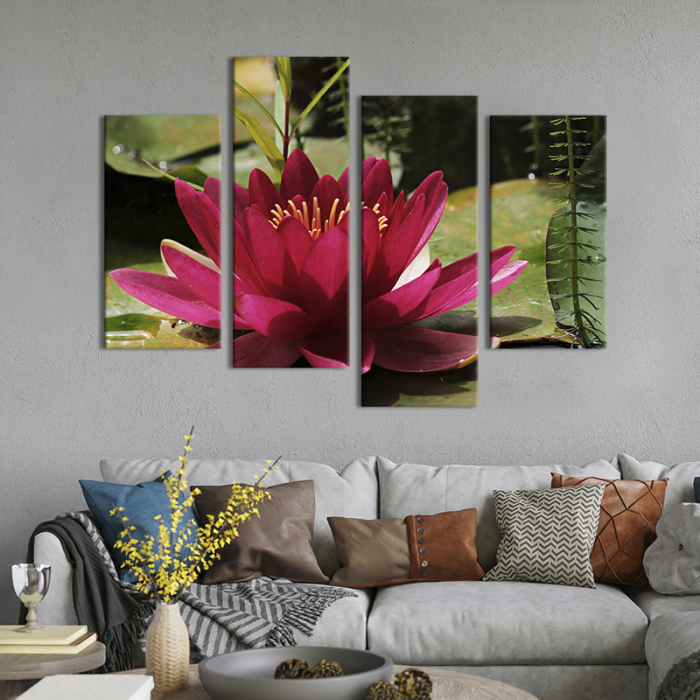 Картина квіти картина на полотні Малиновий лотос 89x56 см (1017-42)