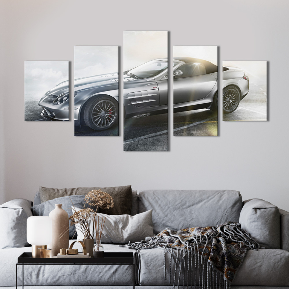 Картина Статусний сріблястий Mercedes-Benz SLR McLaren 112x54 см (1367-52)