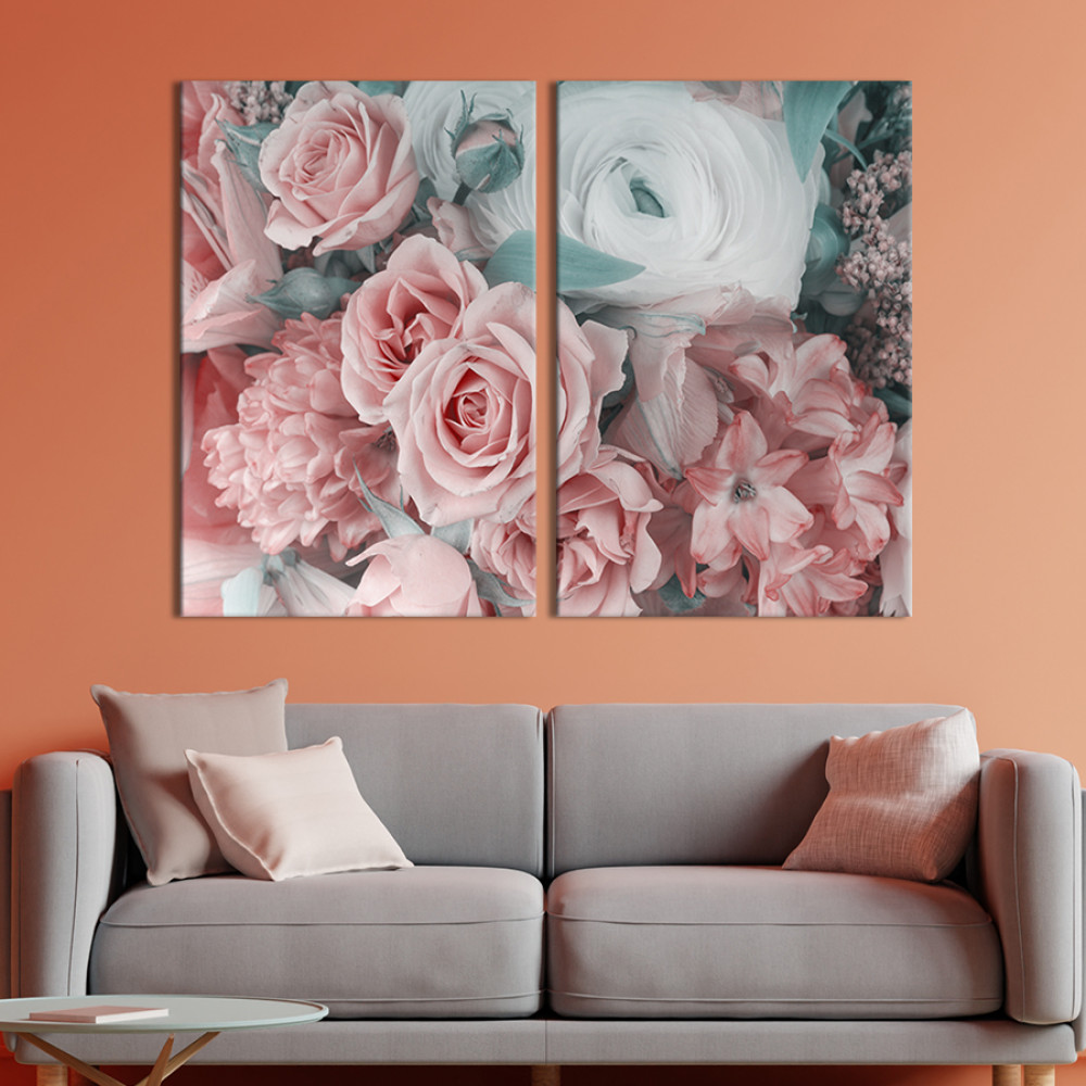 Модульна картина на полотні Ніжні троянди з ліліями 111x81 см (254-2)